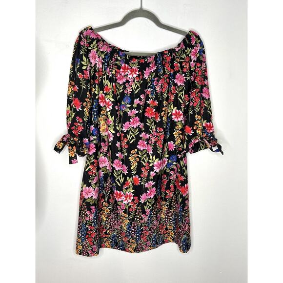 Off The Shoulder Floral short Mini Shift Dress Vince Camuto‎ Bows Romantic Sz 4 - Picture 2 of 10